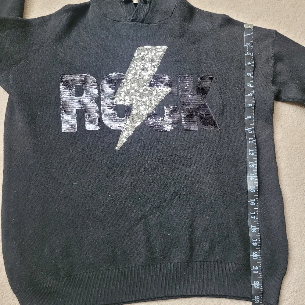 French Mc Lorene Black Sweater with Sequin Rock Design - One Size